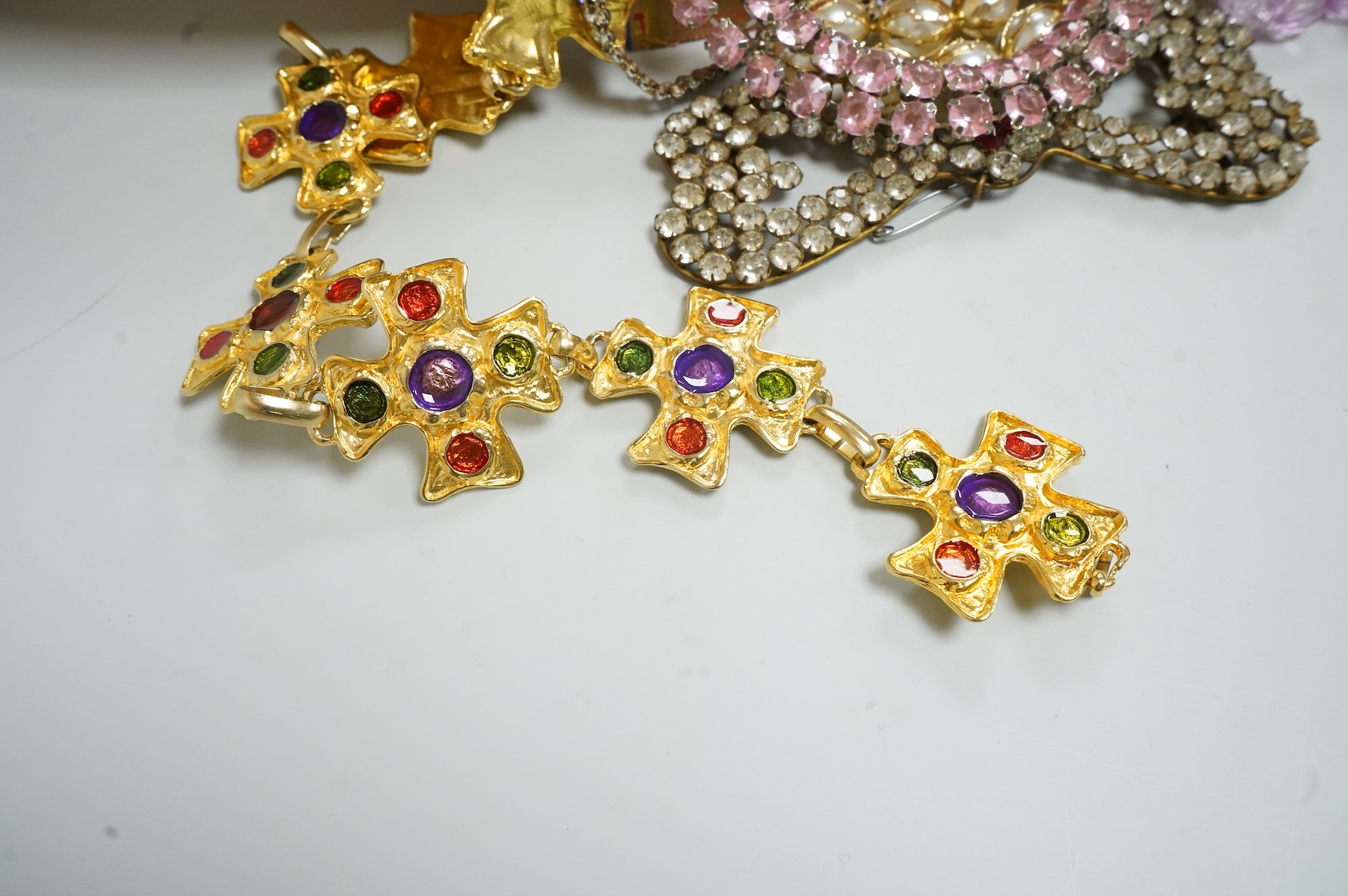 A group of assorted costume jewellery, glass beads etc.